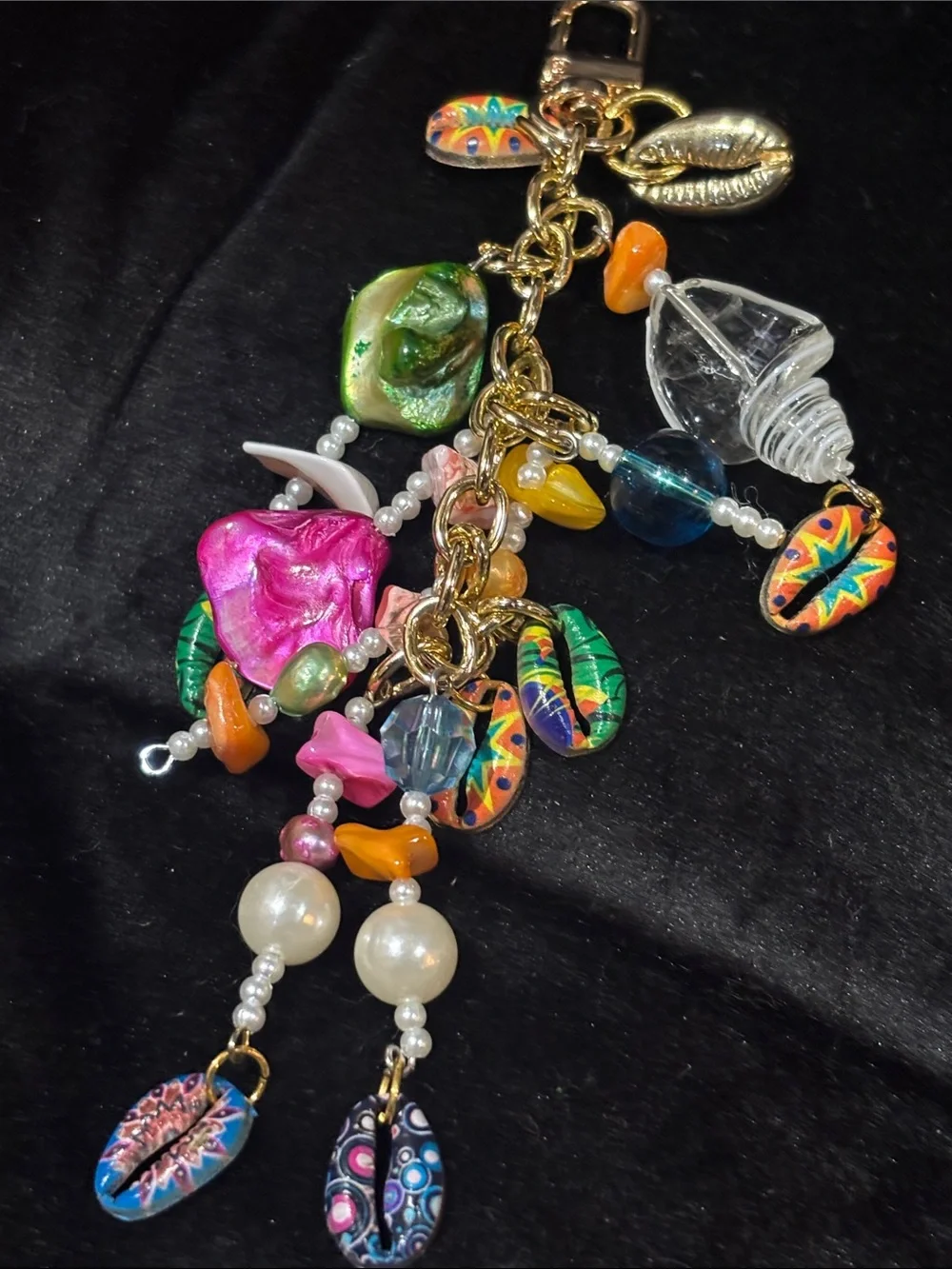 KB keychain seashell multicolor nautical coastal beach vacation ocean pearls